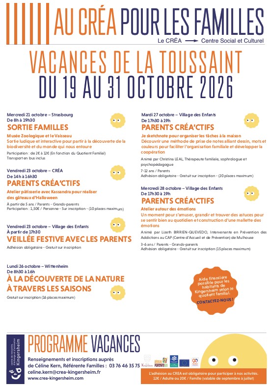 Programme vacances octobre Créa
